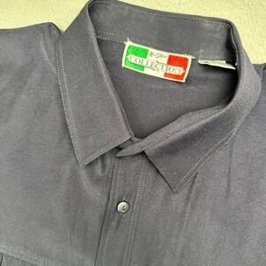 Alan Stuart Button Down Mens Large Navy Blue Short Sleeve Chest Pockets Shirt
